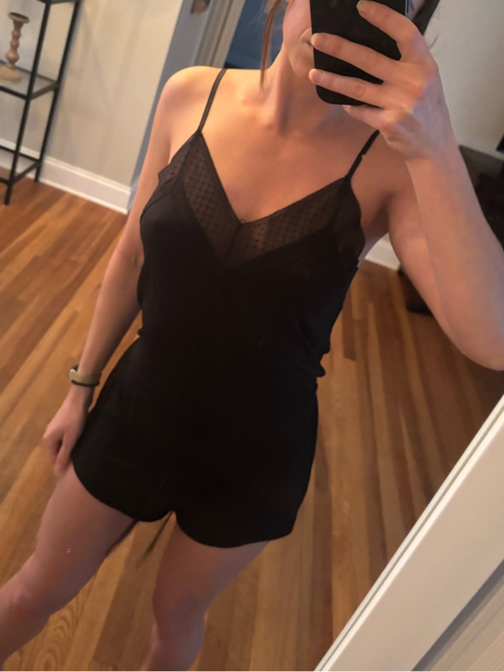 Victoria's Secret Black Lace-Trim Romper XS